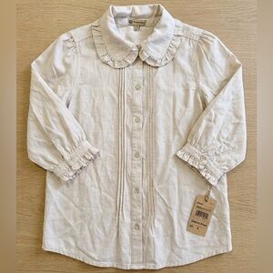 Democracy Ruffle Collar Blouse Medium Cream Lyocell Button Front Feminine Top